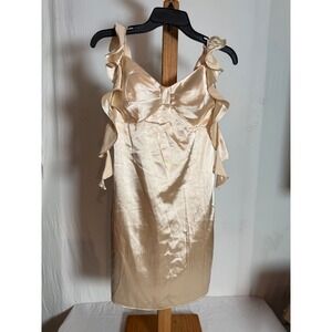 Wear Your Love Champagne Satin Ruffle Mini Dress Sweetheart Bow Cocktail Size 4